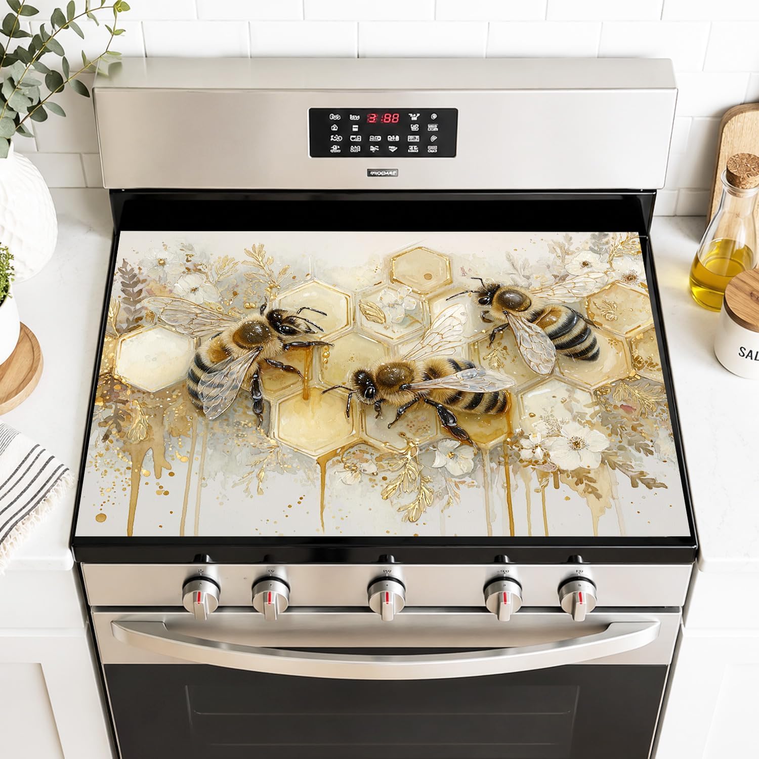 Bee Honey Stove Top Cover 28x20 Inch Decorative Electric Stove Cover