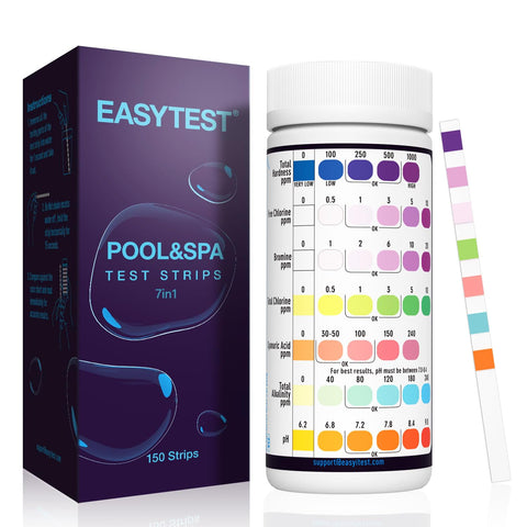 EASYTEST 7-Way Pool Test Strips, 150 Strips Water Test for Hot tub and Spa