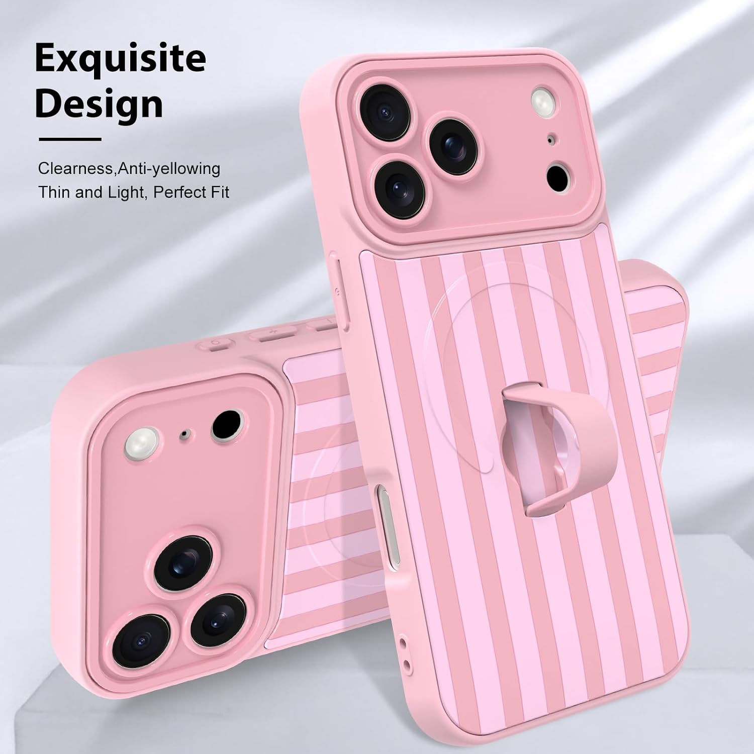 KANGHAR Compatible with iPhone 17 Pro Case Stripes -Pink
