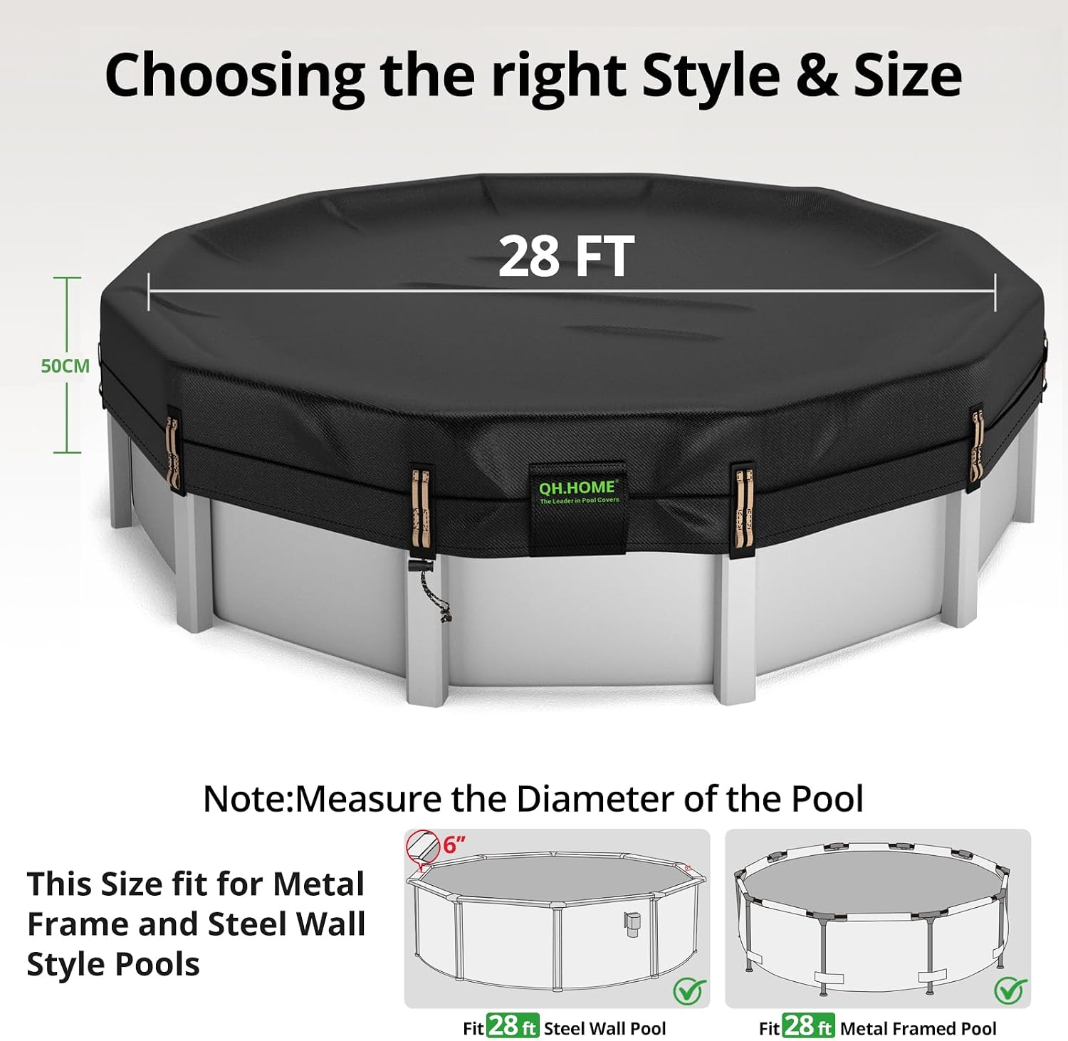 QH.HOME 550D 27/28 Ft Round Winter Pool Cover Resistant Heavy Duty Fabric