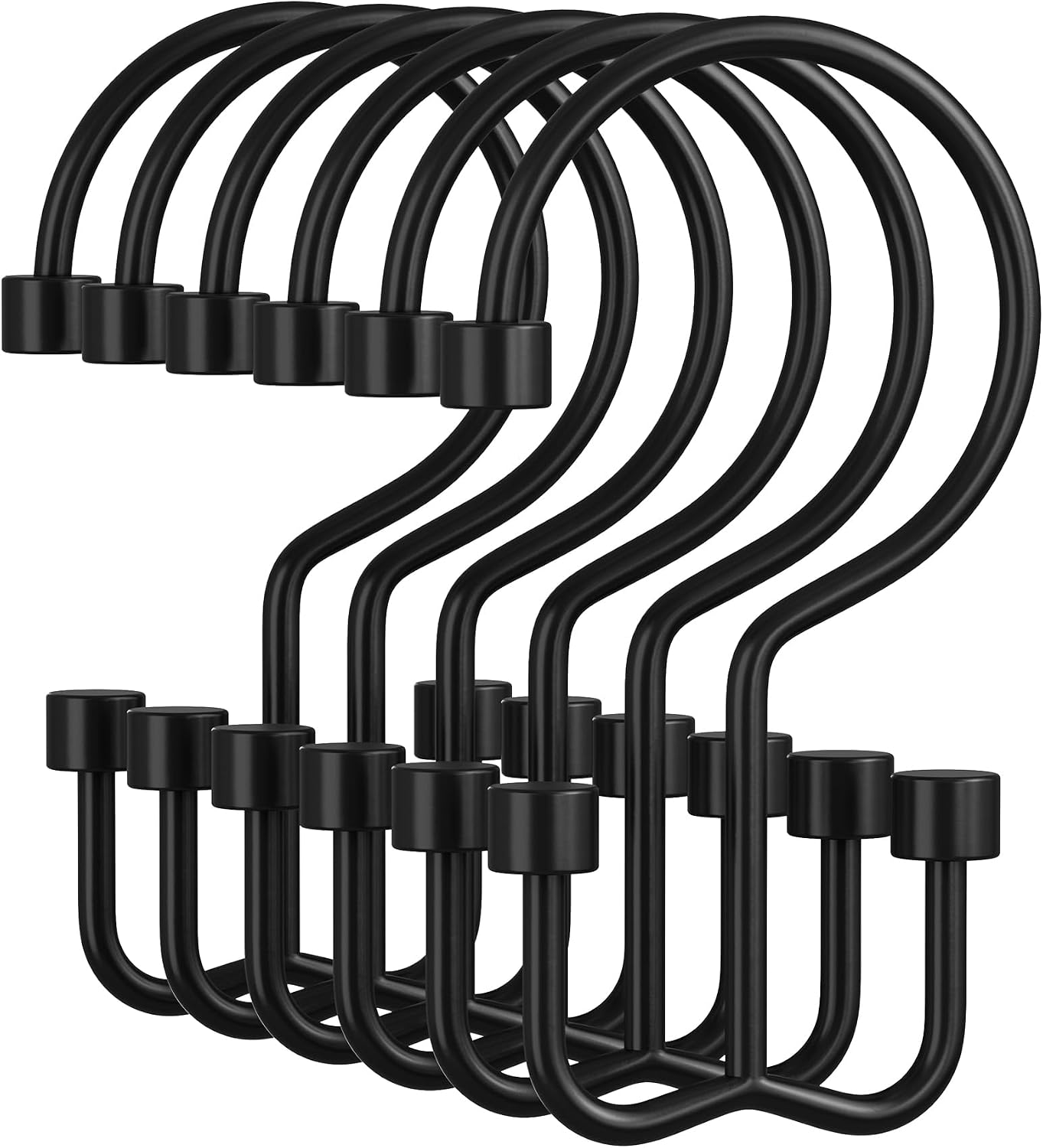 Amazer Black Shower Curtain Hooks, 12PCS Minimalist Simple Double Shower Curtain Rings, Rust-Resistant Metal Shower Hooks, Cylinders Shower Rings for Bathroom Shower Rods Curtains