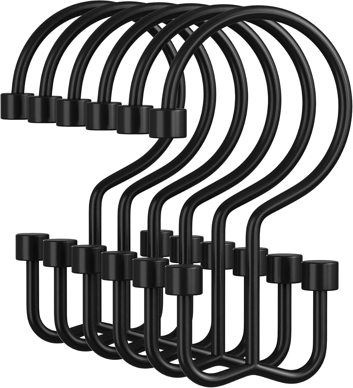 Amazer Black Shower Curtain Hooks, 12PCS Minimalist Simple Double Shower Curtain Rings, Rust-Resistant Metal Shower Hooks, Cylinders Shower Rings for Bathroom Shower Rods Curtains