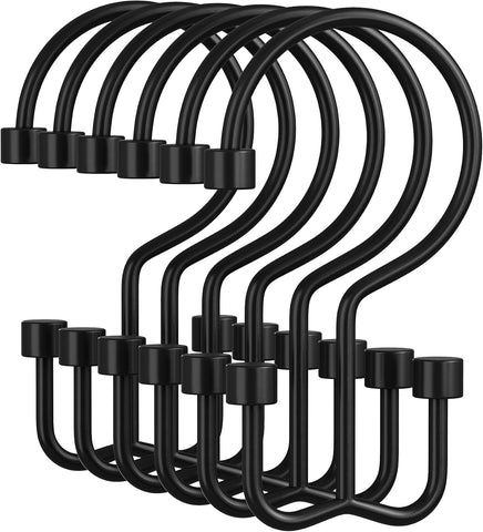 Amazer Black Shower Curtain Hooks, 12PCS Minimalist Simple Double Shower Curtain Rings, Rust-Resistant Metal Shower Hooks, Cylinders Shower Rings for Bathroom Shower Rods Curtains