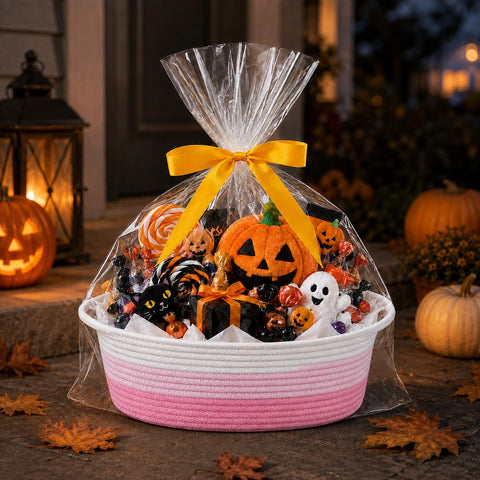 Empty Gift Basket with Gift Bag & Ribbon, Woven Rope Basket, 12x8x5 inch