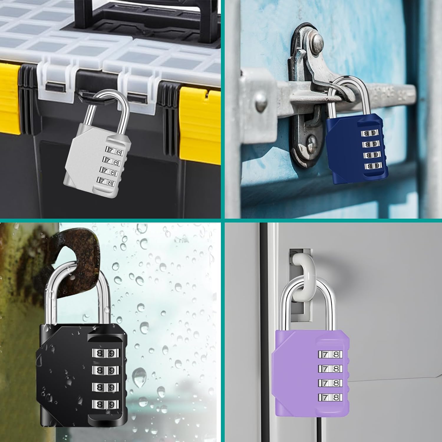 ZHEGE Combination Lock, 4 Digit Combination Padlock, Gym Lock (Purple)