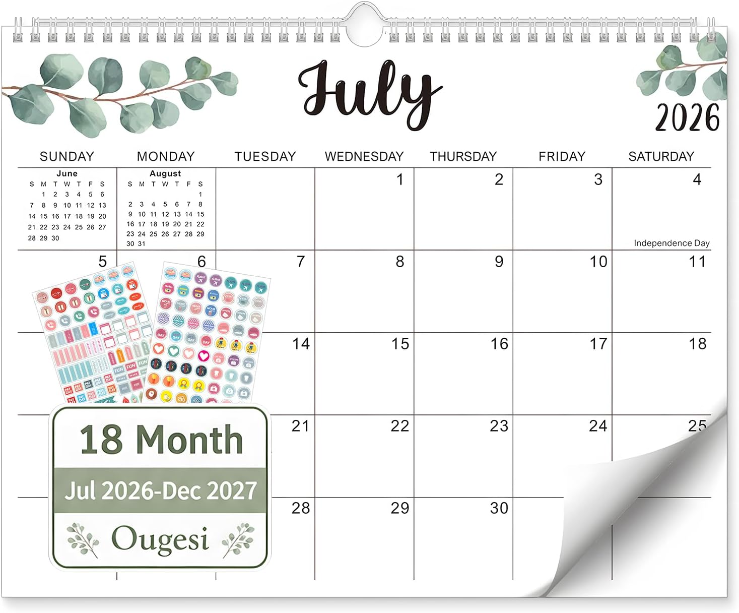 Wall Calendar 2026-2027, 18-Month Academic, Jul 2026-Dec 2027, 14x11