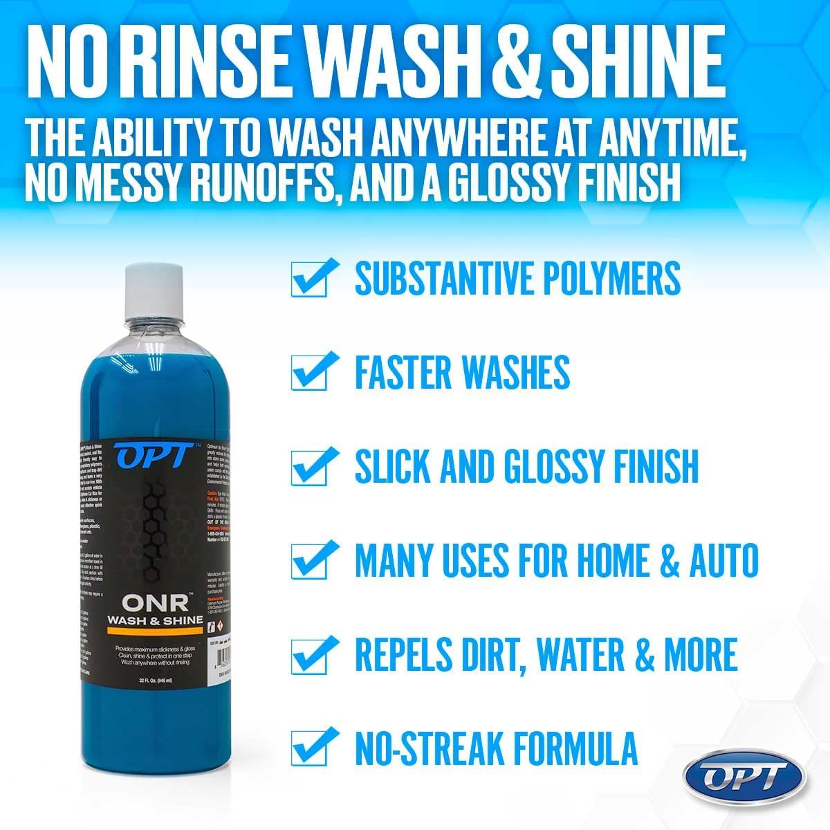 Optimum No Rinse Wash and Shine Version 6 - ONR Rinseless Car Wash Soap for Auto Detailing, Use On Paint, Ceramic Coatings, Glass, Interior (8 Oz)