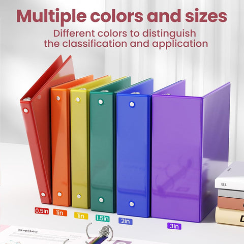SUNEE 2 Inch Binders 3 Ring 6 Pack, Clear View Three Ring 2" Binders PVC-Free (Fit 8.5x11 Inches) for School or Office Supplies, Classic 6 Colors