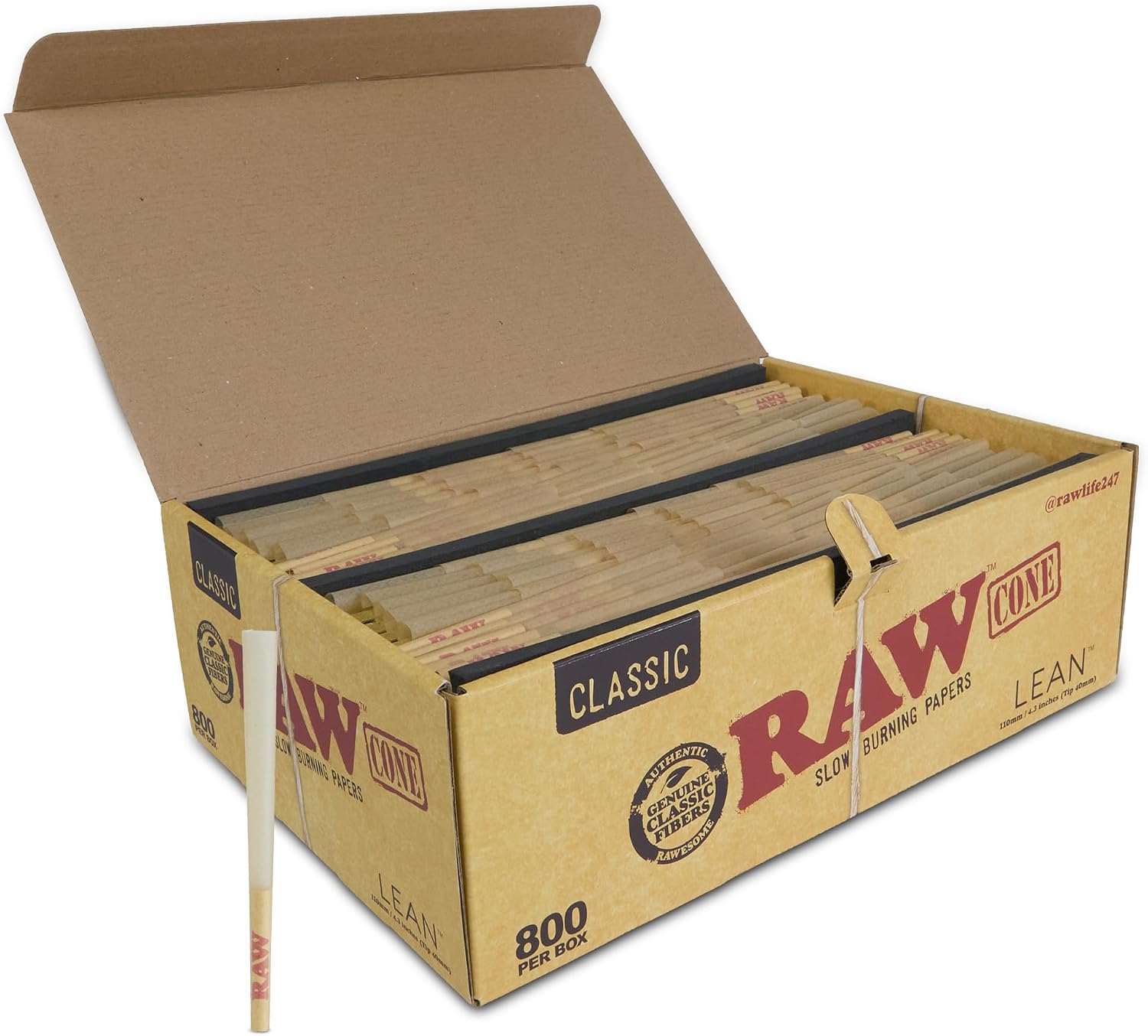 RAW Lean Pre-Rolled Cones 800 Bulk Box | Slow Burning Rolling Papers 110mm