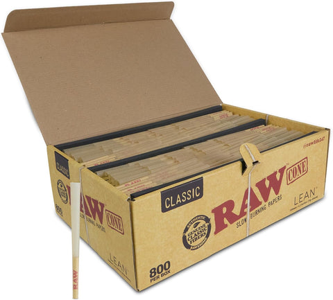RAW Lean Pre-Rolled Cones 800 Bulk Box | Slow Burning Rolling Papers 110mm