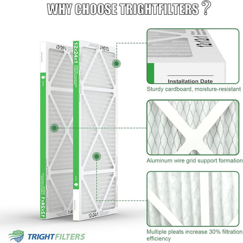TRIGHTFILTERS 12x24x1 Air Filter 4 Pack, MERV 8 Pleated Dust Defense Air Filters Replacement Air Conditioner HVAC AC Furnace Filter, Durable and Lightweight