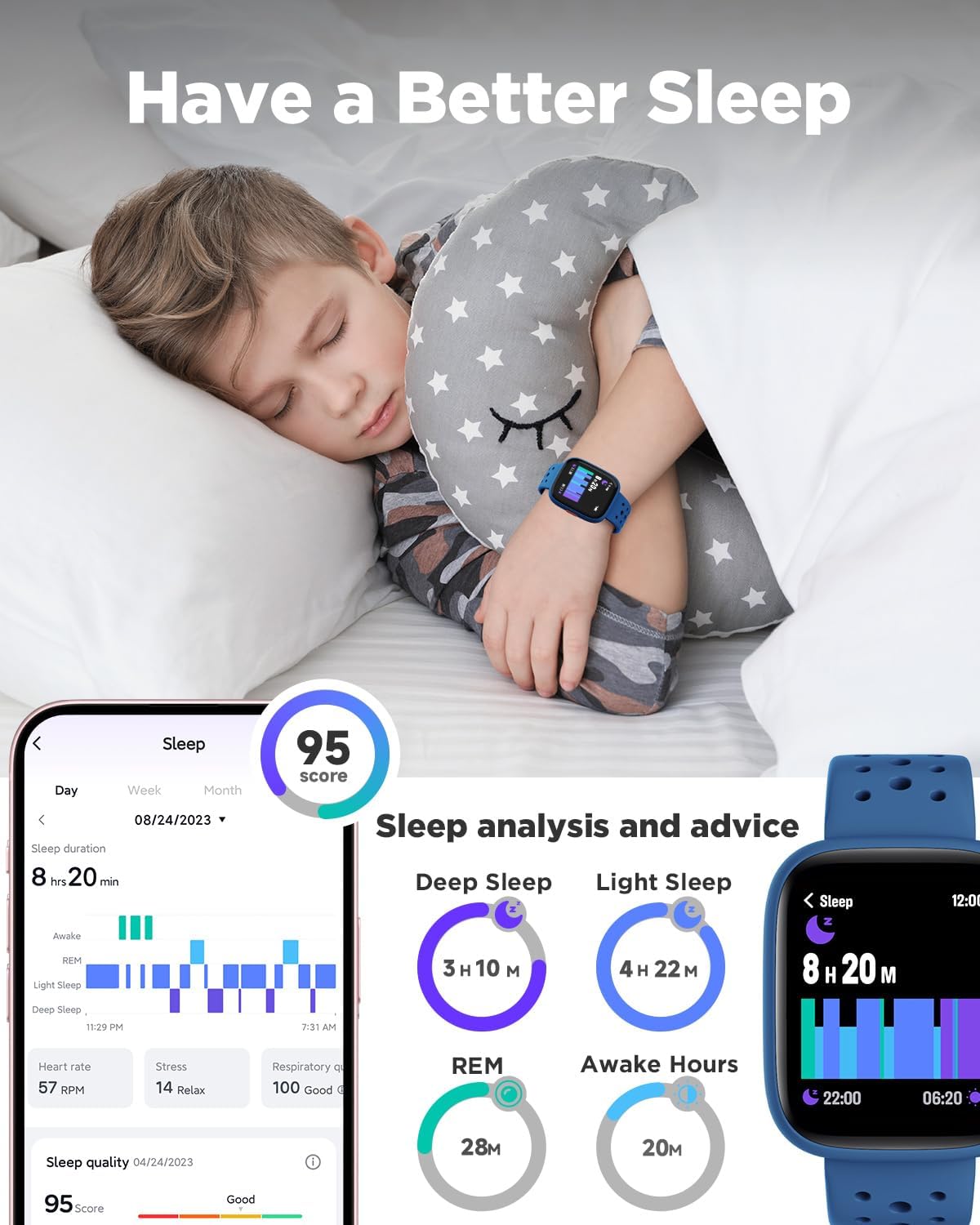 BIGGERFIVE Kids Smart Watch No Phone Needed, 1.8" Fitness Tracker Watch