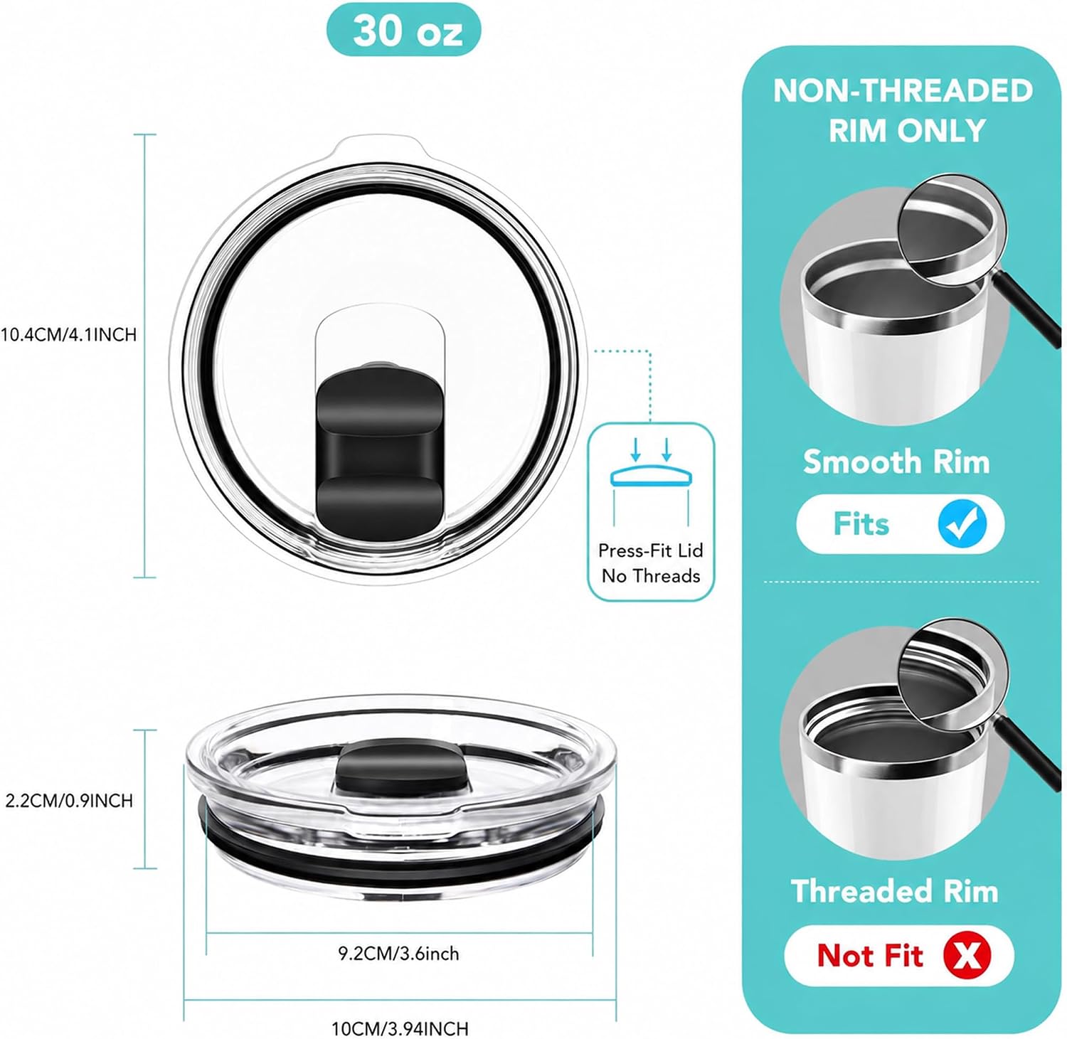 30 oz Tumbler Lid, Replacement Lids Compatible for YETI 30/32 oz Tumbler, 14 oz Mug and 35 oz Straw Mug, 2 Pack Travel Spill Proof Cup Lids Covers with Magnetic Slider Switch, BPA Free