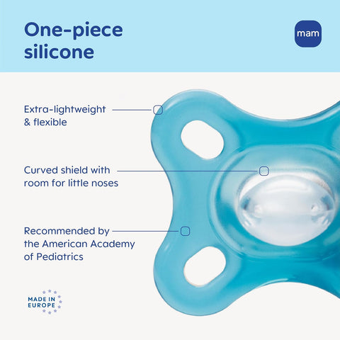 MAM Comfort Baby Pacifier 0-3 Mths Lightweight One-Piece Silicone 4 Pack