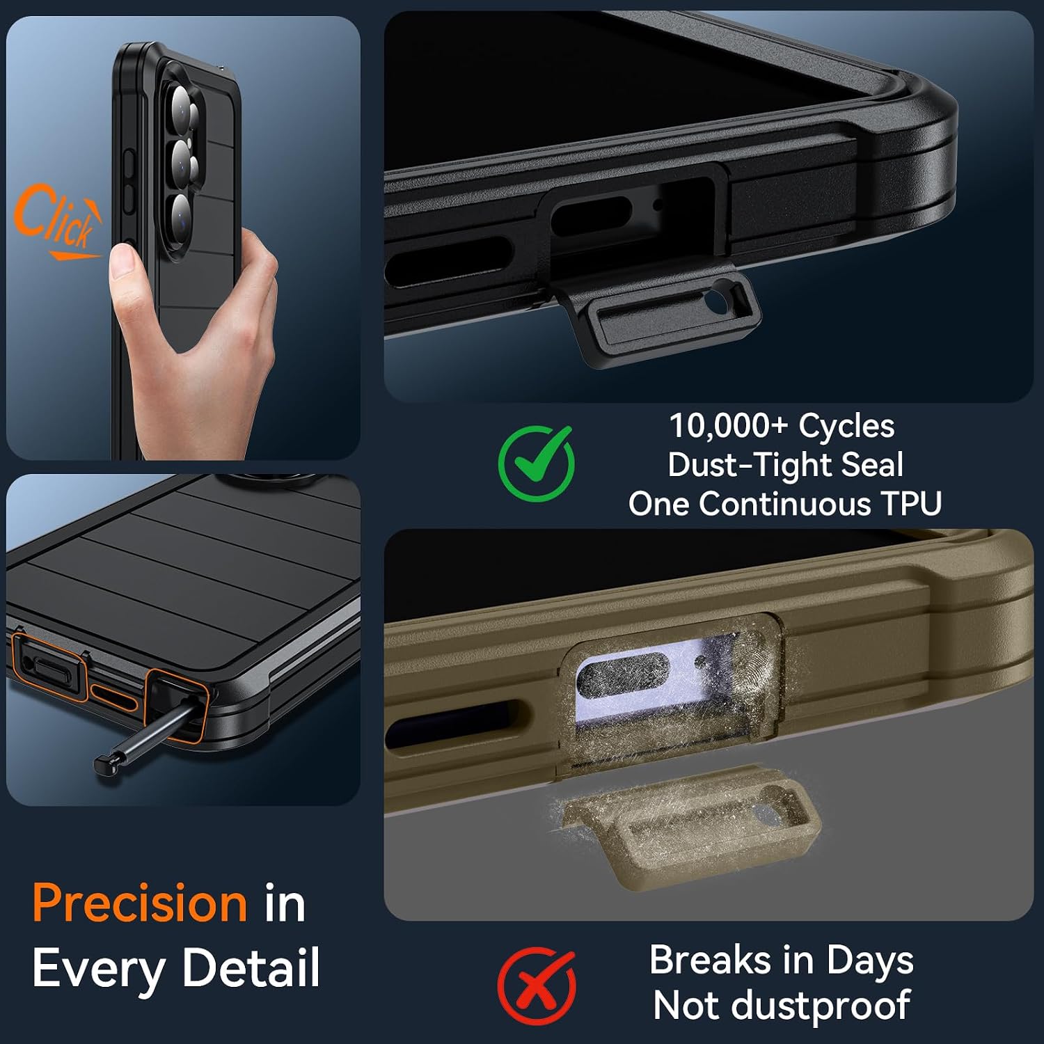 Hensinple for Samsung Galaxy S26 Ultra Case, Heavy Duty Military Grade Shockproof with Port Cover,2-Layer Rugged Galaxy S26 Ultra Case Grip, Bumper Protective Phone Cover Raised Camera Lip, Black