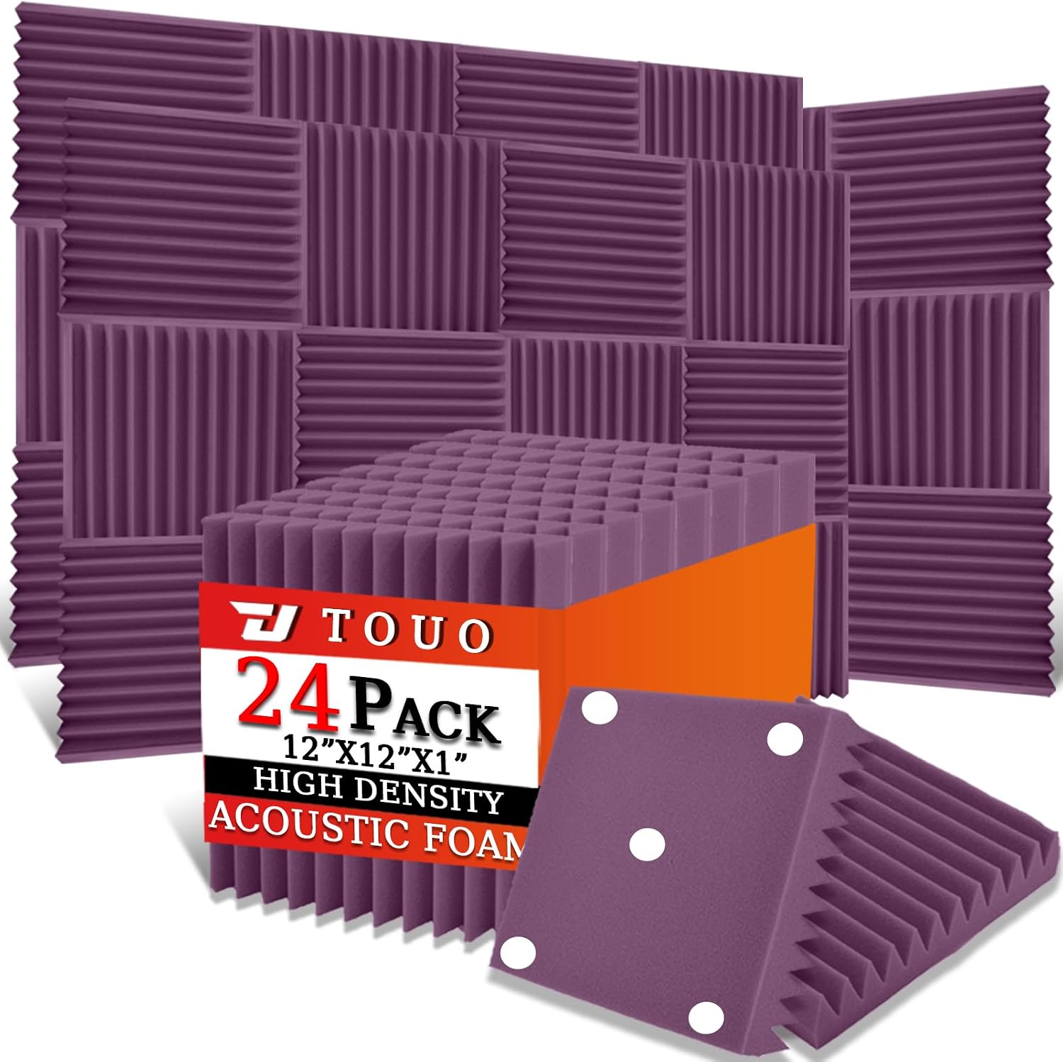 24 Pack Acoustic Panels – Sound Proof Foam Panels for Wall 12"x12"x1", Flame Retardant Wedge Acoustic Foam, High-Density Sound Absorbing Panels for Home Studio(Purple, 1" Thick 24 Pack)