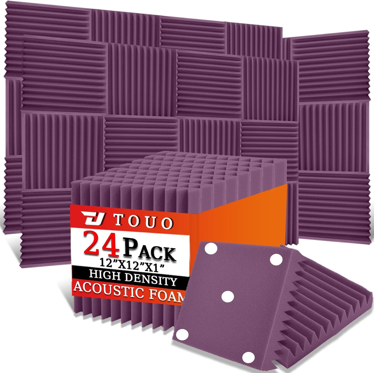 24 Pack Acoustic Panels – Sound Proof Foam Panels for Wall 12"x12"x1", Flame Retardant Wedge Acoustic Foam, High-Density Sound Absorbing Panels for Home Studio(Purple, 1" Thick 24 Pack)