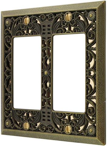 Amerelle 65DAB Filigree Wallplate, 1 Duplex, Antique Brass