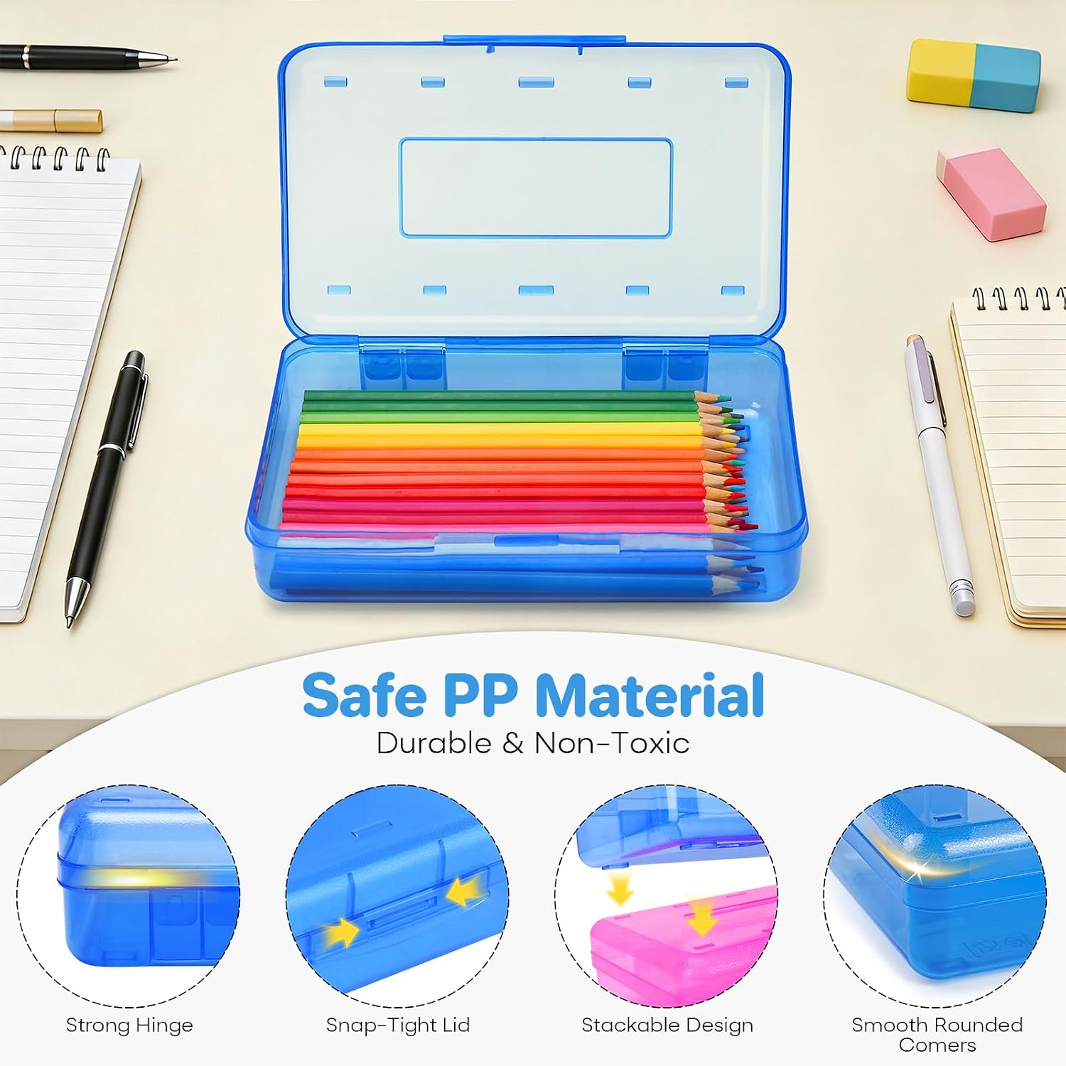 Plastic Hard Clear Color Pencil box Case for Girl Boy kids
