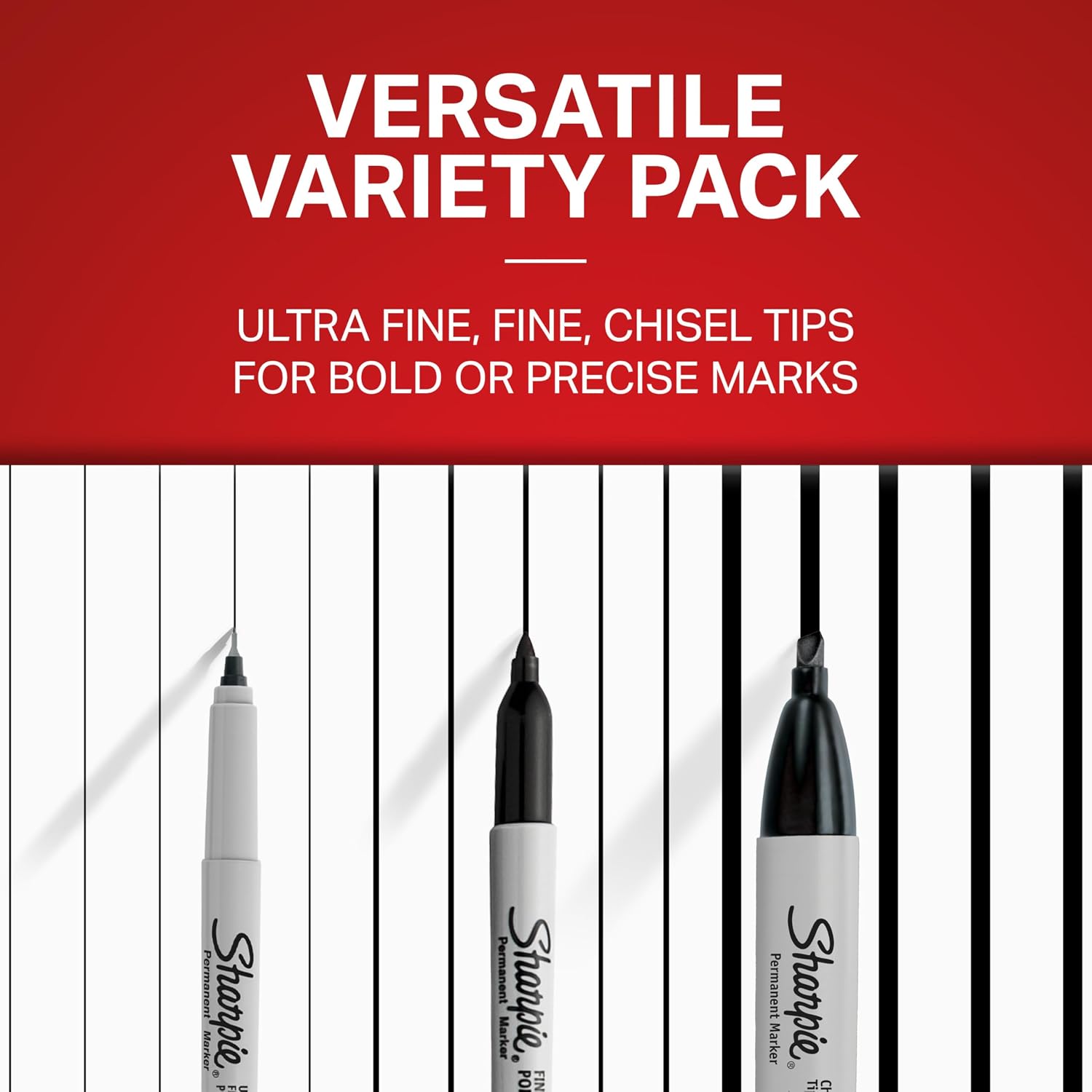 Sharpie Permanent Markers Variety Pack, Includes Chisel, Fine, and Ultra-Fine Tips, Black, 6 Count - Poster, Office, School Supplies