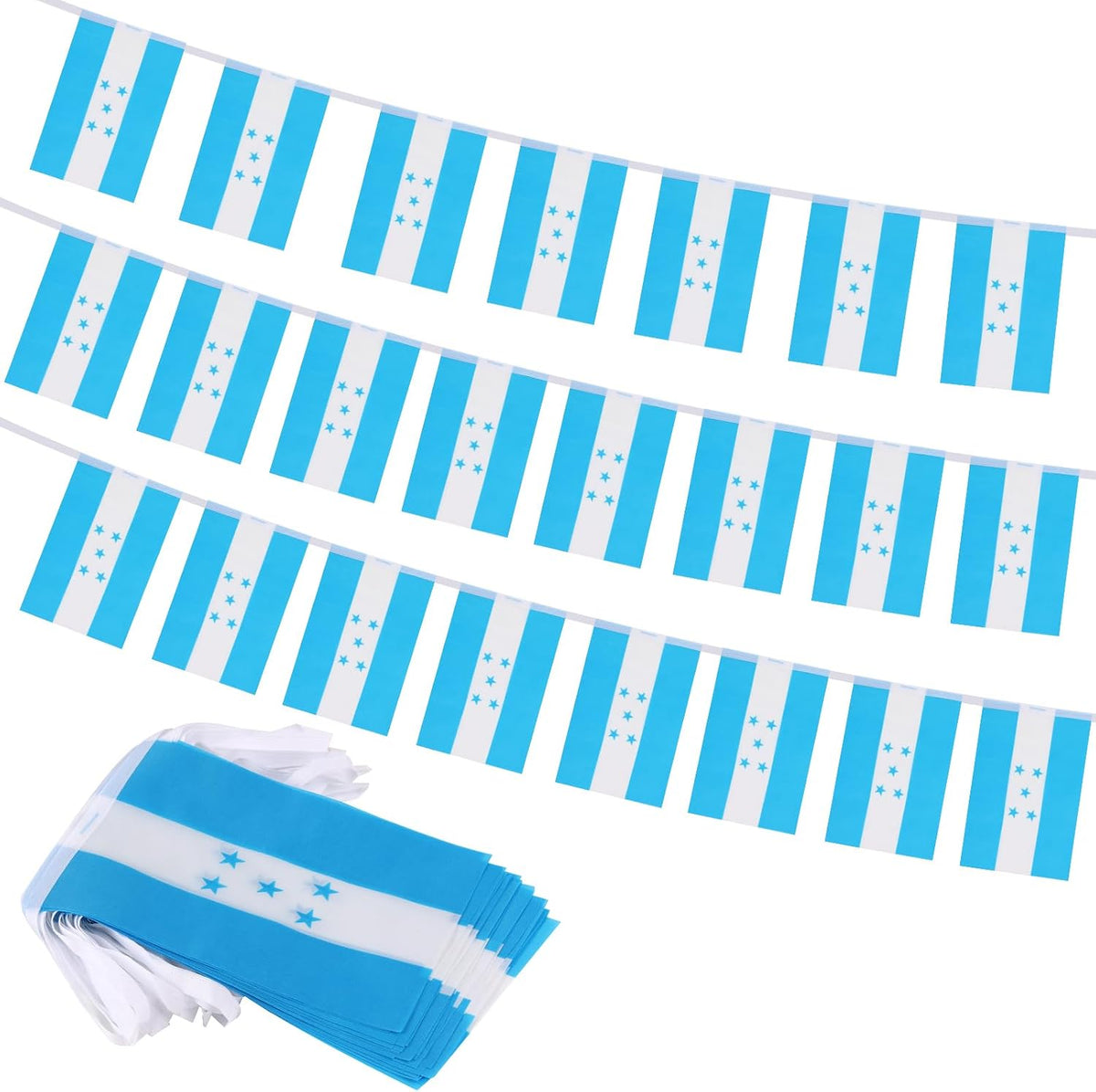 Honduras Flag Banner, Small Mini Honduran Flags Patriotic Decoration for Party, Classroom, Sports Events, 33 Feet 30 Flags