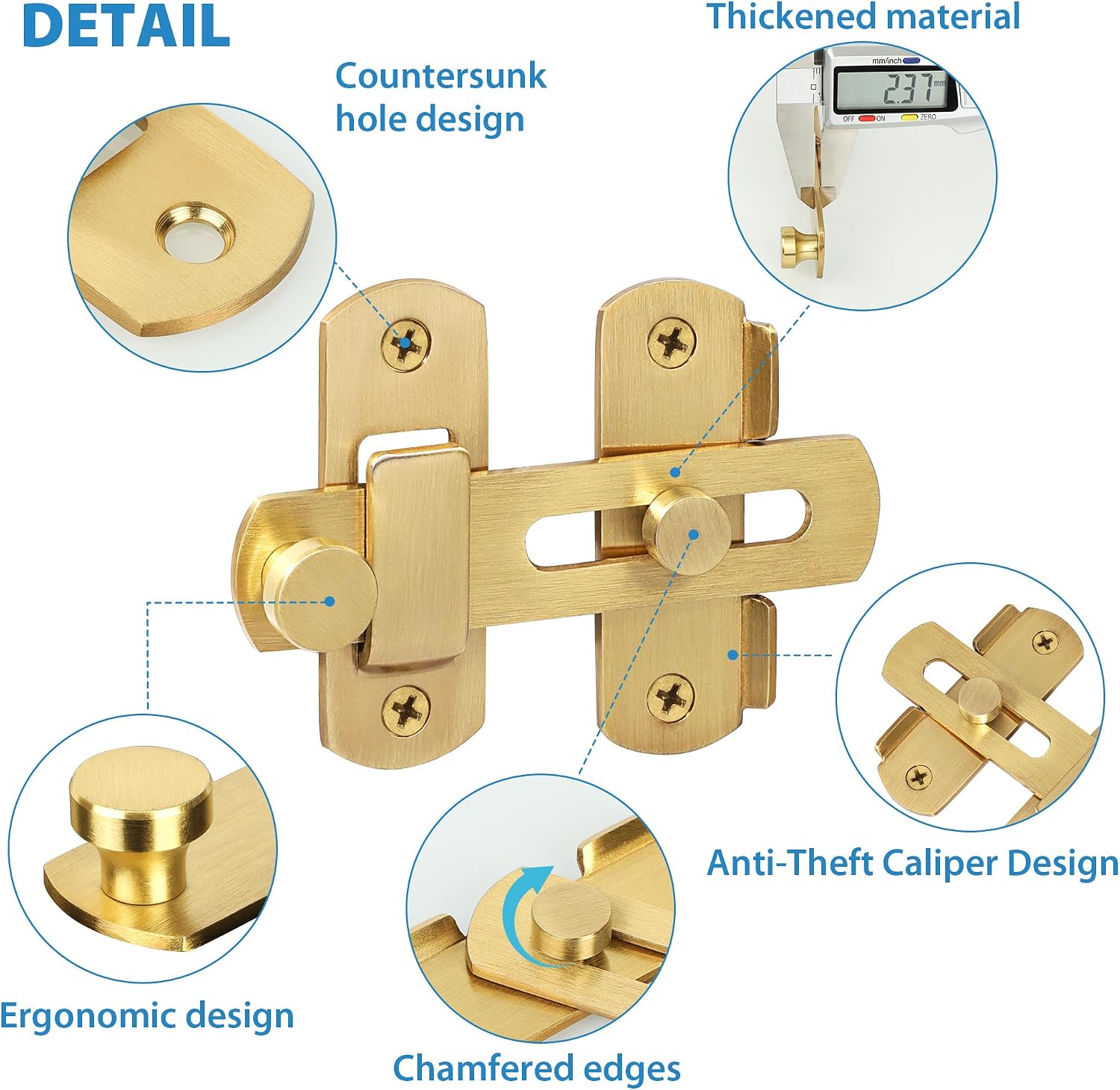 Alise 4 inch Gold SUS304 Stainless Steel Gate Latches for Barn Door