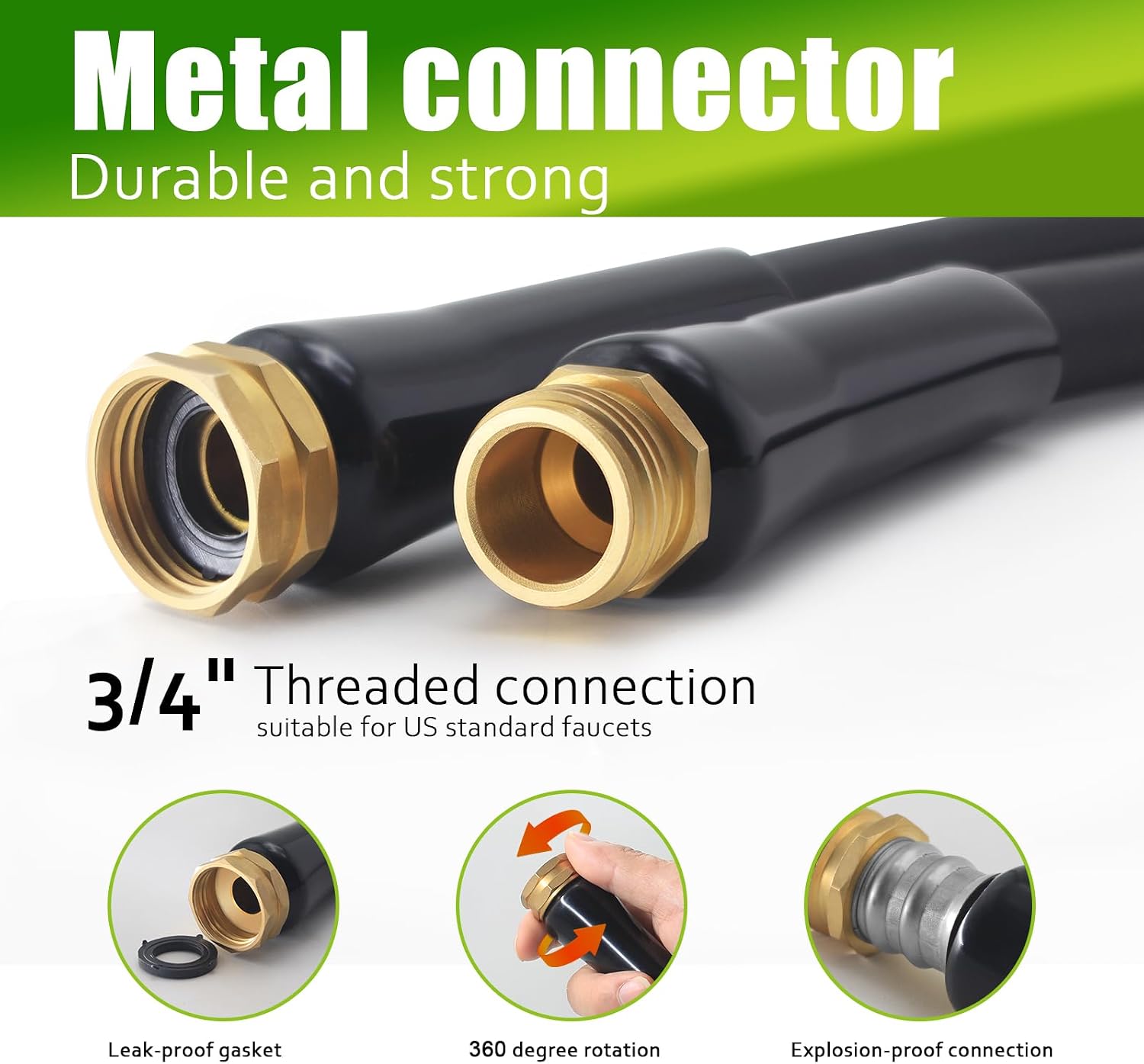 Non-Expandable Garden Hose 25feet, Flexible Water Hose with 10 Function Hose Nozzle, Lightweight, Tangle Free, Rust Proof for Yard (Black)