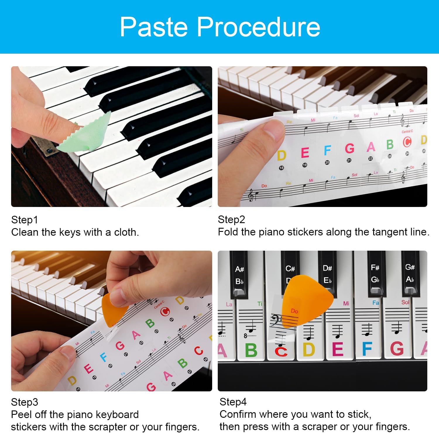 1 Pack Piano Keyboard Stickers for 88/76/61/54/49 Keys, Colorful and Removable Piano Stickers for Beginners, Keyboard Letters Labels, Eye-catching Notes
