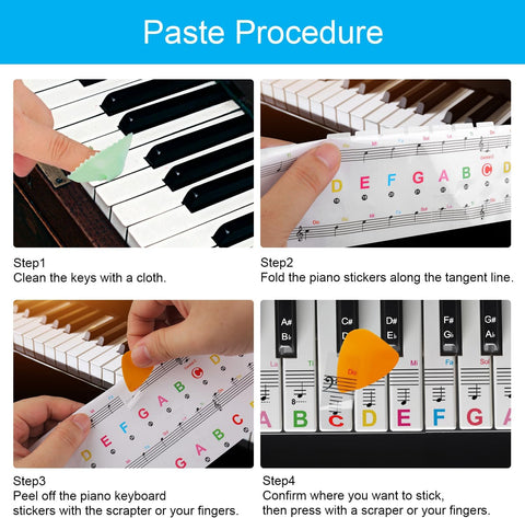 1 Pack Piano Keyboard Stickers for 88/76/61/54/49 Keys, Colorful and Removable Piano Stickers for Beginners, Keyboard Letters Labels, Eye-catching Notes