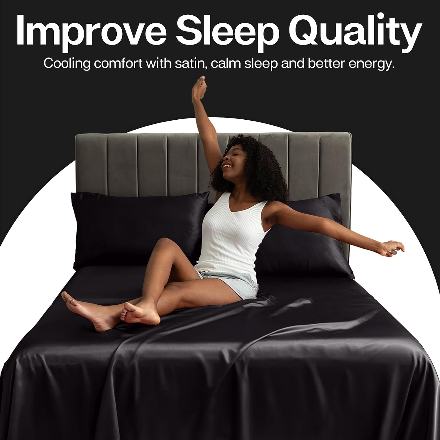 MR&HM Satin Pillowcase 2 Pack, King Size 20"x40", Black
