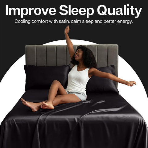 MR&HM Satin Pillowcase 2 Pack, King Size 20"x40", Black