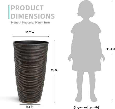 24" Large Outdoor Planters for Plants,Bronze Plastic Tall Flower Pots