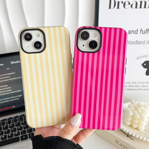 Compatible with iPhone 15 Case, Cute Fashion Aesthetic Striped Pattern Cover for Women, Shockproof Soft TPU and Hard PC Protective Phone Case for iPhone 15 6.1"- Pink
