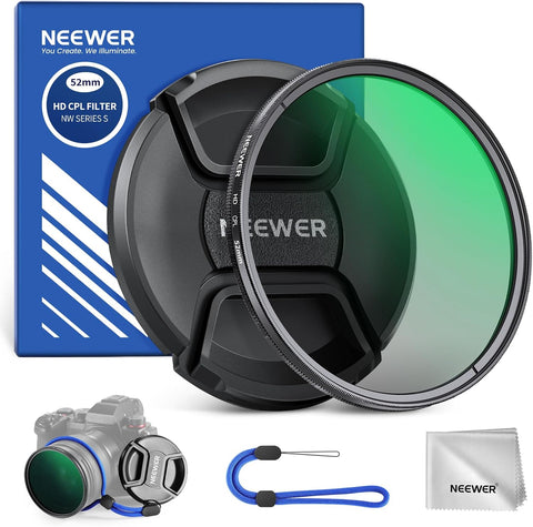 NEEWER 52mm CPL Filter with Lens Cap, Ultra Thin Circular Polarizing Filter, Nano Coating, HD Optical Glass for Camera Lens, Reduces Reflection and Glare Increases Contrast