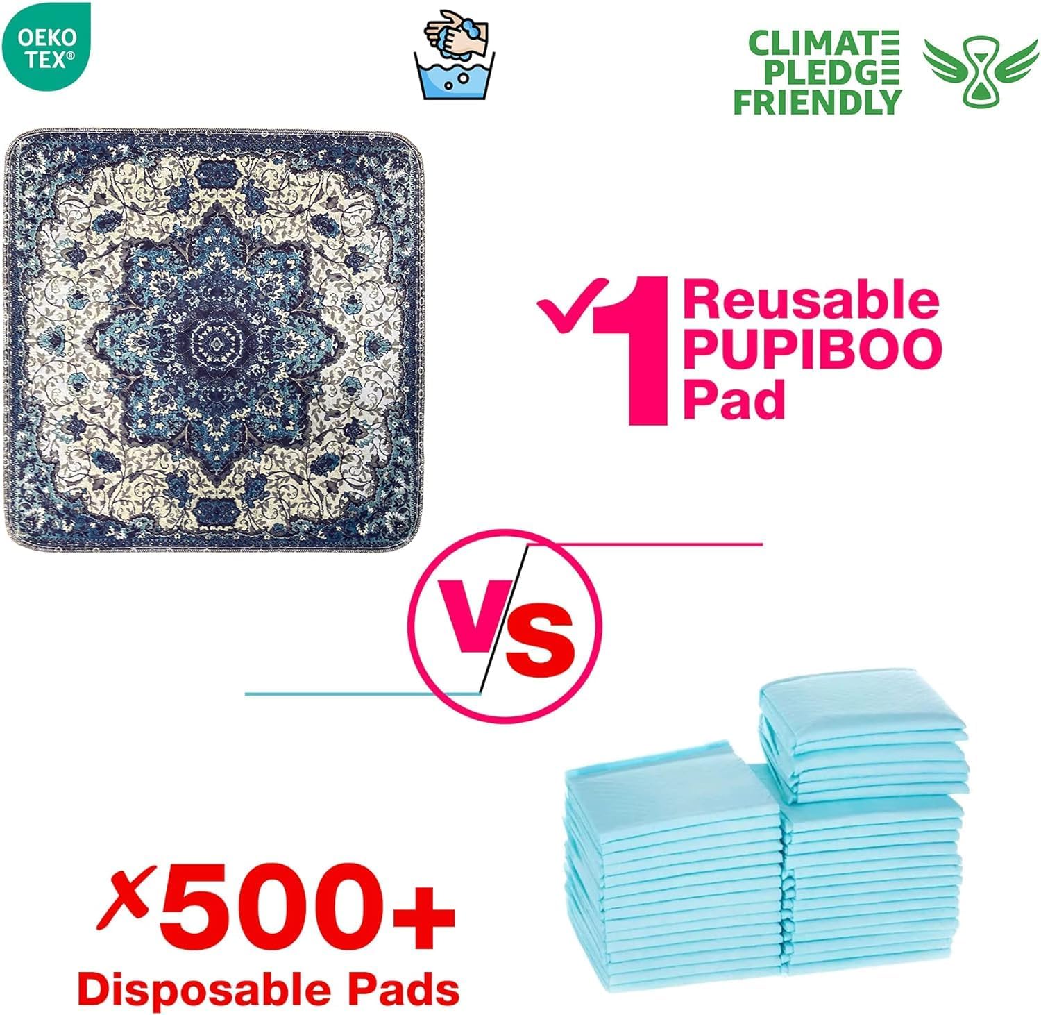 PUPIBOO Washable Pee Pads for Dogs & Cats 54x 54 Super Absorbent Reusable Puppy Training Pads - 100% Waterproof, Leak-Proof, Non-Slip Pet Pads for Housebreaking, Whelping & Indoor Floor Protection