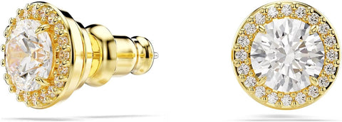 Swarovski Una Stud Earrings, Round Cut, Gold Tone, Gold-Tone Finished