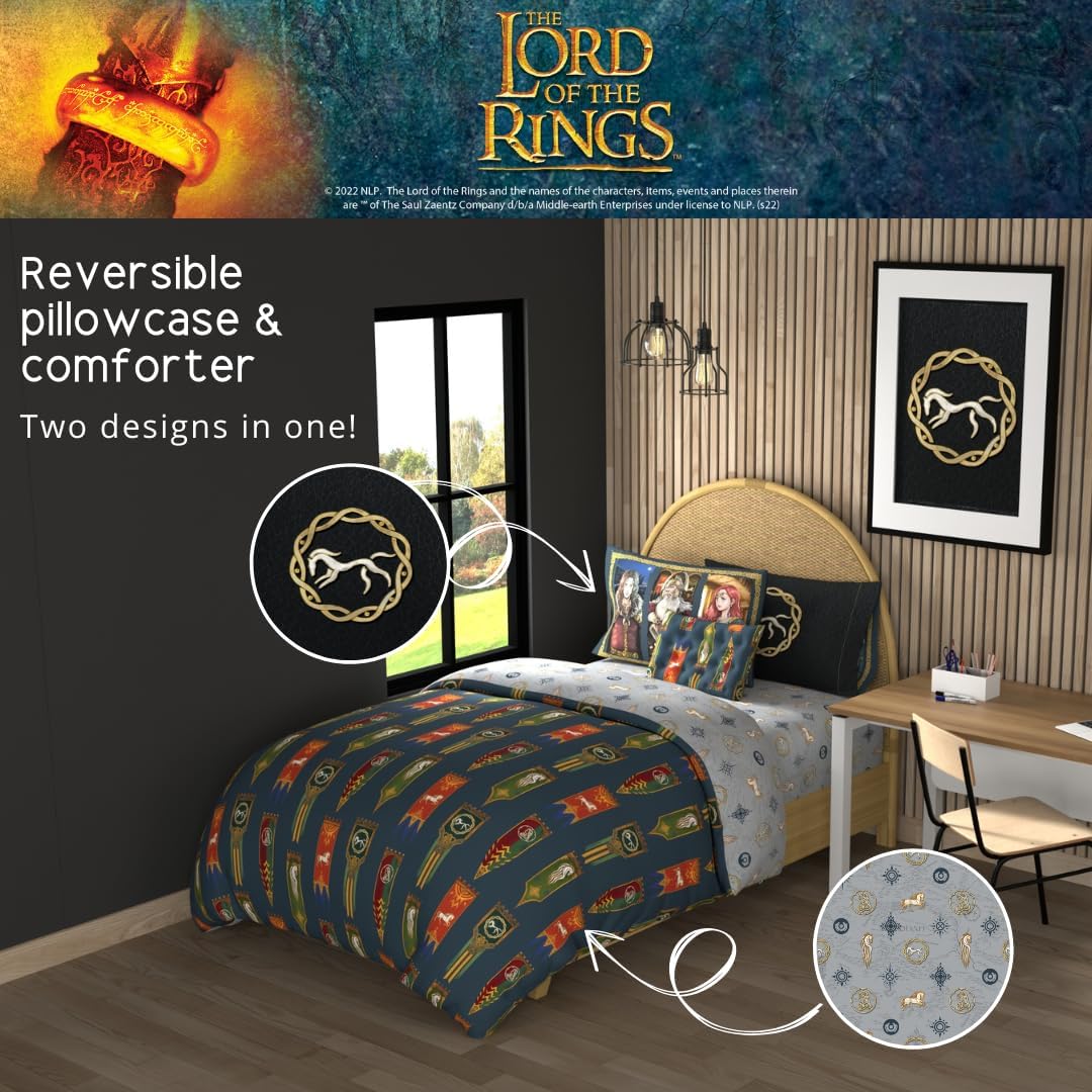 The Lord of the Rings: The War of the Rohirrim Bedding 7 Piece Super Soft Cozy Reversible Comforter and Sheet Set with Sham, Full, (Officially Licensed Product) By Franco