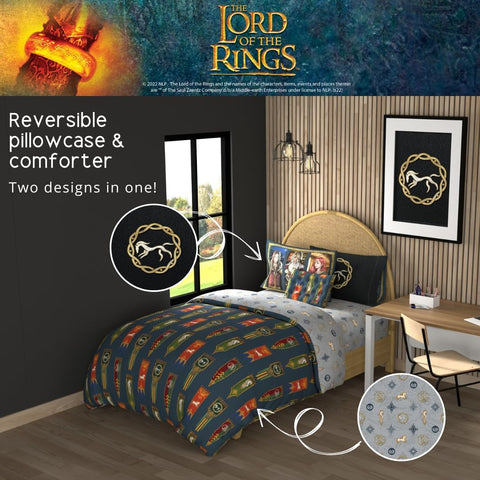 The Lord of the Rings: The War of the Rohirrim Bedding 7 Piece Super Soft Cozy Reversible Comforter and Sheet Set with Sham, Full, (Officially Licensed Product) By Franco