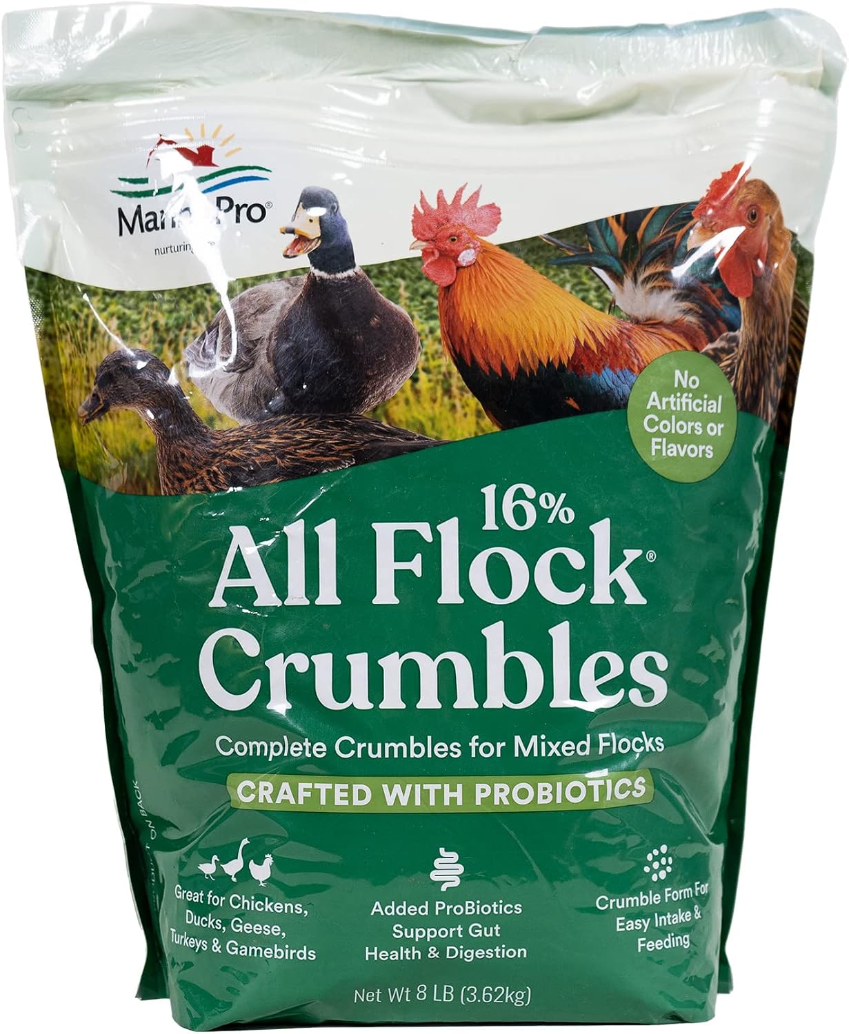 Manna Pro All Flock Crumbles with Probiotics, Chicken & Duck Food, 8 lb Bag