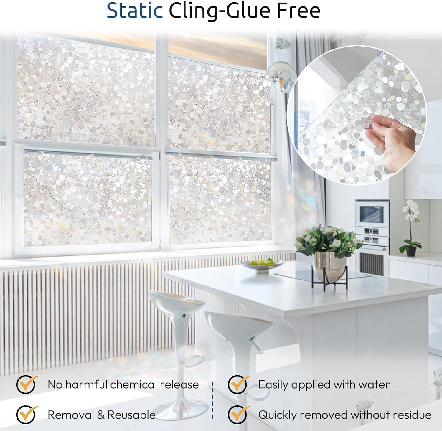 rabbitgoo Window Privacy Film, Decorative Rainbow Clings, 17.5" x 78.7"