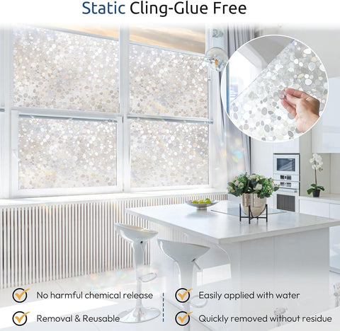 rabbitgoo Window Privacy Film, Decorative Rainbow Clings, 17.5" x 78.7"