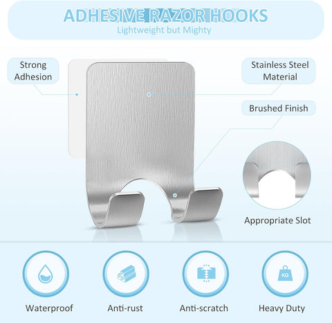 VIS'V Shower Wall Adhesive Razor Holder for His and Hers, Silver, 2 Pcs