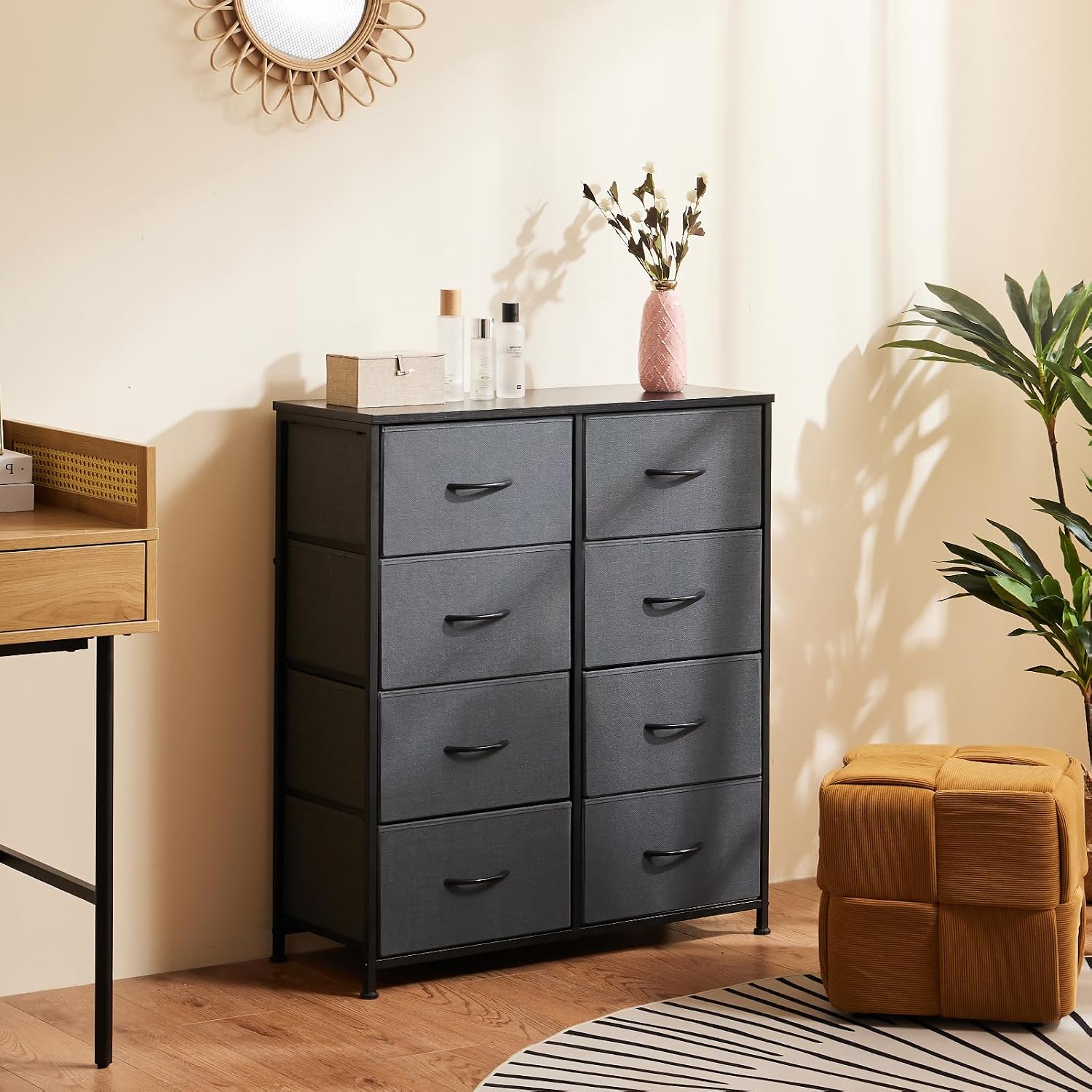 Sweetcrispy Dresser for Bedroom, Fabric Dresser with 8 Drawers, Ash