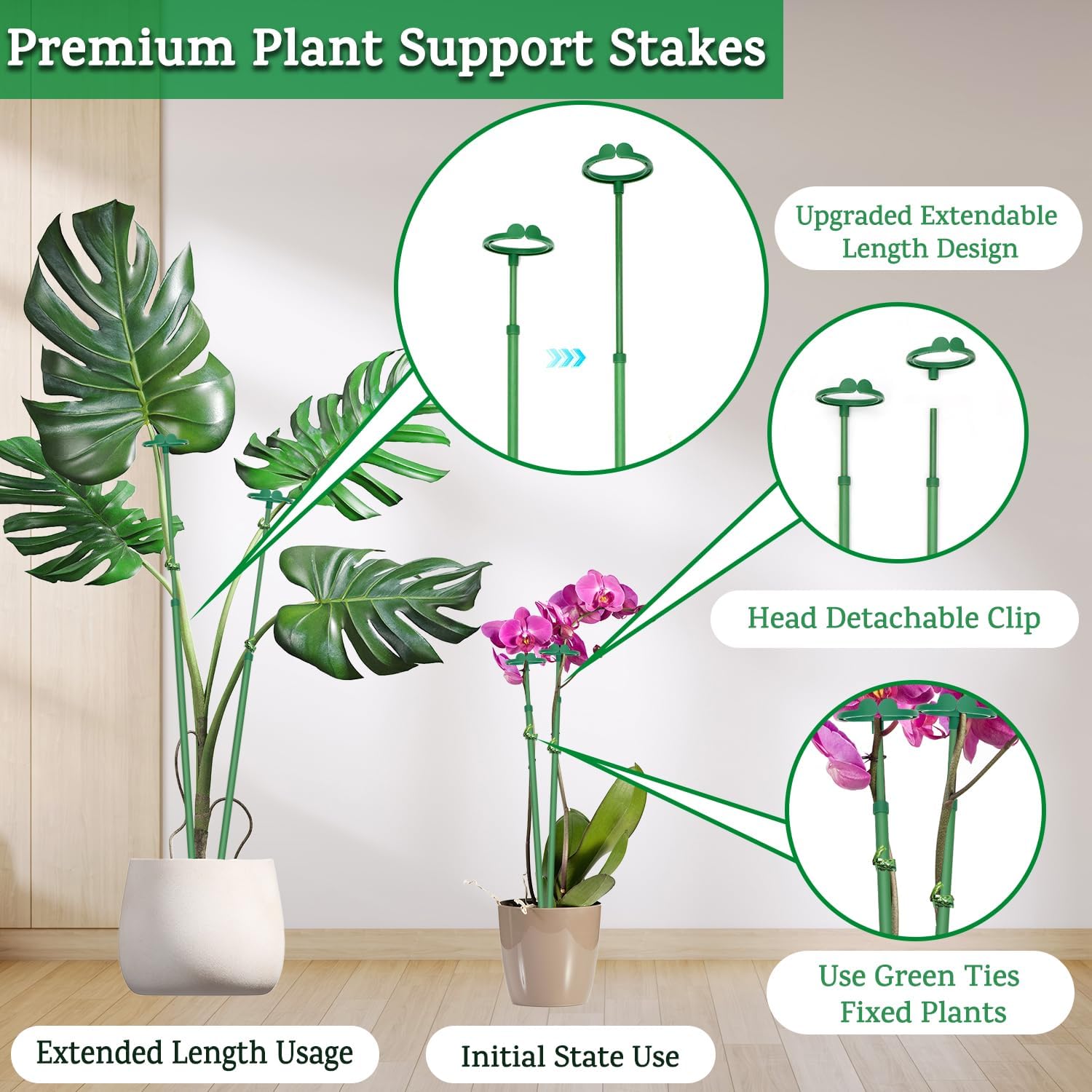 Extendable Plant Stakes,Length Scalable From17.5to30.1IN Plant SupportStake