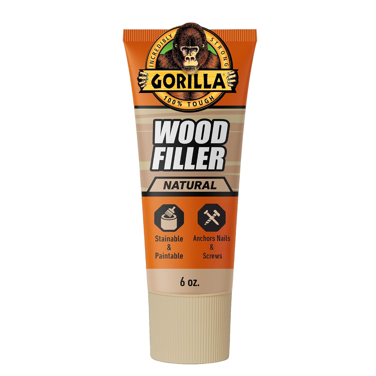 Gorilla All Purpose Wood Filler, Natural Color, 6 oz Tube
