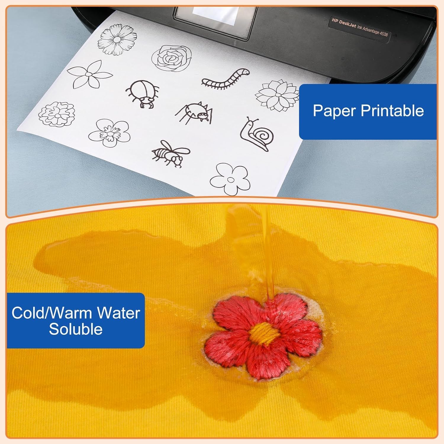 FURWEY Water Soluble Stabilizer for Embroidery,36PCS 8.5x11,Self Adhesive