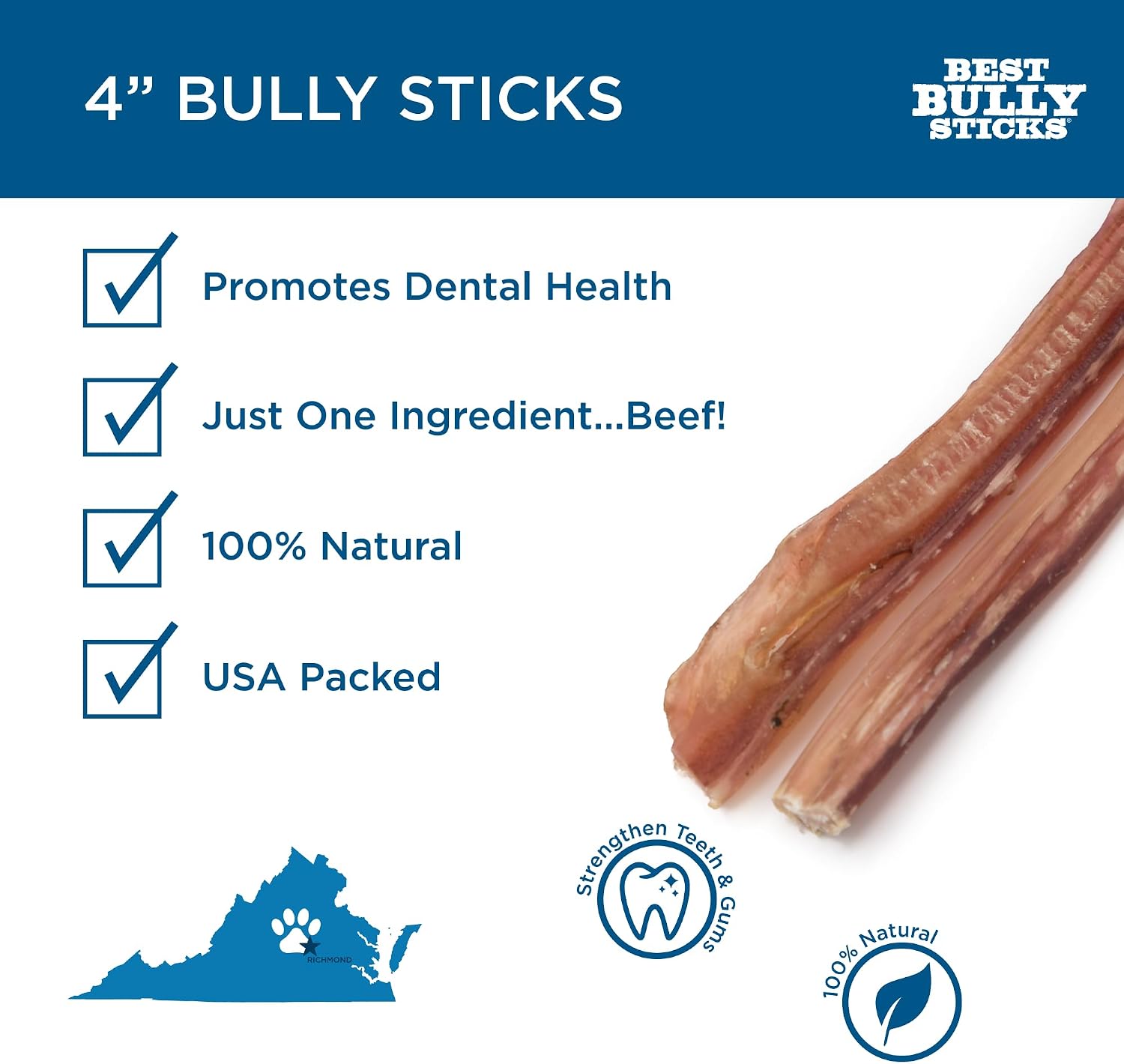 Best Bully Sticks 4 Inch Bully Sticks for Dogs - 8 oz (Pack of 1) - Natural Grass-Fed Dog Treats Small Breed, Grain and Rawhide-Free, Perfect for Small or Young Canines