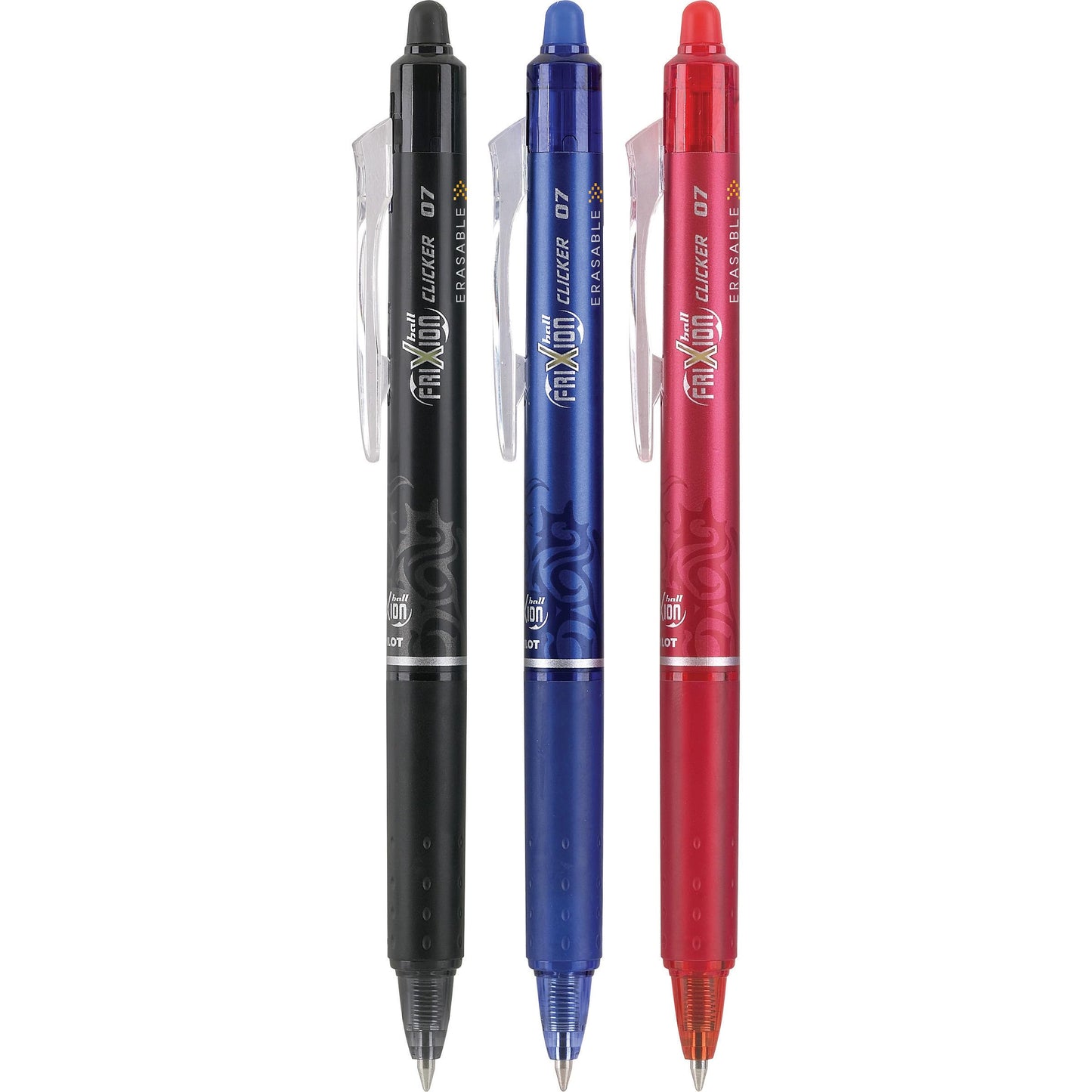 PILOT FriXion Clicker Erasable, Refillable & Retractable Gel Ink Pens, Fine Point, Black/Blue/Red Inks, 3-Pack (31467)