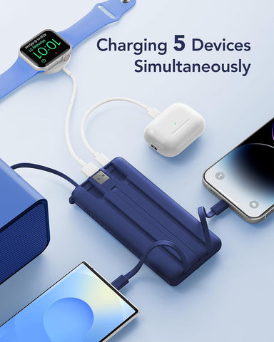 VRURC Portable Charger, Built in 4 Cables & Lanyard Power Bank 10000mAh