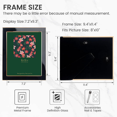 8x10 Enamel Picture Frame, Gold Edge, Black Enamel, Tabletop & Wall, 1pc